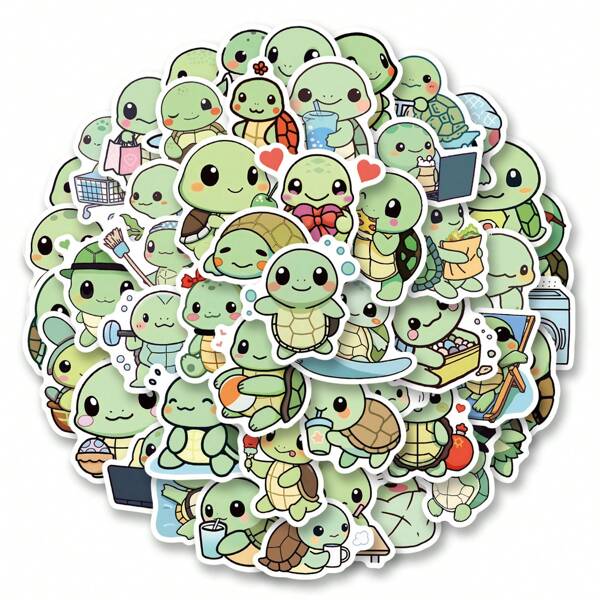 50pcs/Pack Cute Turtle Meme Doodle Stickers, Kawaii Cartoon Funny Ocean Animal Aesthetic Labels For Scrapbooking, Laptop, Guitar, Envelope Sealing, Gift, Reward, Teens Party Supplies, Motivation