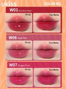 ukiss 乳白色雾面霜状唇彩，上唇后水润，快速转为哑光，丝滑哑光唇膏，高显色度，持久、轻盈、液体唇膏，顺滑、持久 - #W08 Mist Red Bean - 查看 6