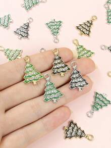10 件精致小巧圣诞树造型水钻镶嵌珐琅饰物 - 非常适合 DIY 项链、手链、耳环钥匙扣和任何其他链饰，为家人和朋友制作时尚珠宝礼物 - 非常适合节日家庭派对场景装饰 - 聖誕樹 - 查看 6