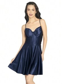 Vestido simulación corset - Azul Oscuro - Ver 1