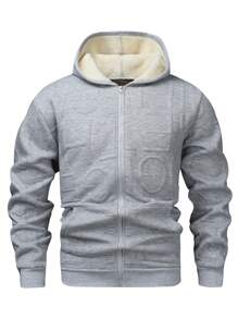 Yemwry Men's Casual Versatile Zip-Up Letter Jacquard Hoodie - Grey - View 3