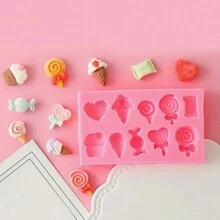 Silicone Mold For Chocolate, Gummies, Soap, Plaster Or Resin In The Shape Of Small Sweets, Lollipops And Ice Cream.