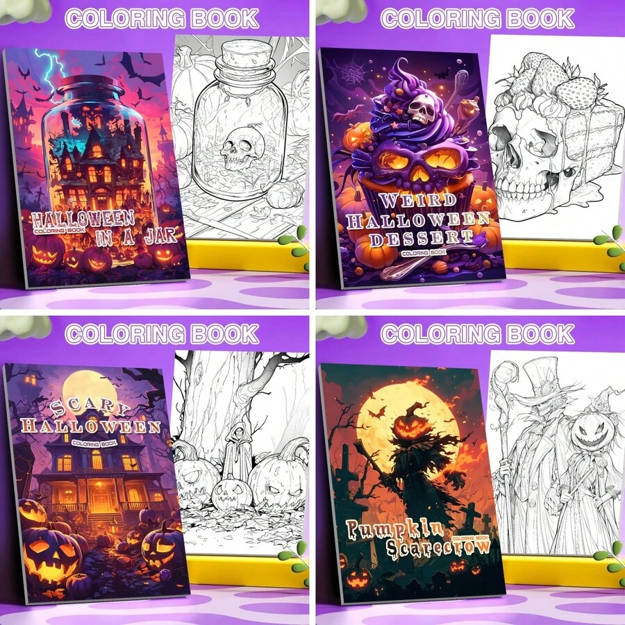 1 本 20 页万圣节着色书，内含鬼魂、南瓜、城堡、骷髅和各种图案 - 彩色 - 查看 1