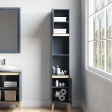 LIVINGANDHOME Living And Home Freestanding Tall Bathroom Storage Cabinet - Grey - View 4