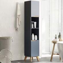 LIVINGANDHOME Living And Home Freestanding Tall Bathroom Storage Cabinet - Grey - View 6