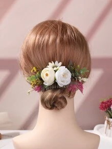 1 件优雅复古花卉新娘发梳，适合乡村写真、泼水节、波西米亚风等场合，聚酯纤维材质，四季皆宜，也可用作学生用品、婚礼配饰等。