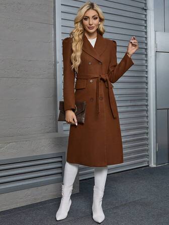 Women's Simple Solid Color Long Sleeve Woolen Coat, Elegant & Stylish For Winter