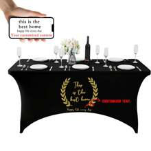 1pc Customized Tablecloth, 4ft X 6ft Table Runner, Personalized For Trade Show, Event, Birthday, Party, Wedding, Anniversary, Fireplace - Black - View 1