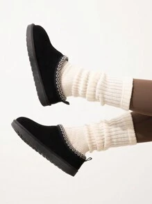 Fuzzy Cozy Women's Fashion Slippers - Genuine Suede Leather, Indoor Outdoor Fluffy Shoes For Winter Comfort, Cute And Warm With Memory Foam Suitable For Gift Chioce - 黑色 - 查看 3