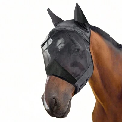 Nobleza Mesh Fly Mask With Ears, Half Face Masks, Breathable Anti Mosquito Horse Mask, Black, Size Full.