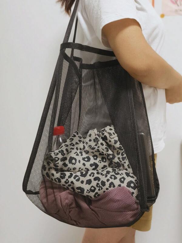 Nuova borsa da spiaggia da esterno, borsa a rete nera di grande capacità, borsa da stoccaggio semplice, borsa a tracolla trasparente alla moda, leggera e versatile