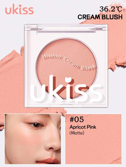 ukiss 纯色霜状腮红，哑光闪光腮红霜，质地柔软细腻，不粘腻，裸妆，持久妆容，一体式彩妆盘，面部美容化妆品