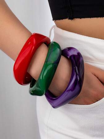 1pc Vintage Style Elegant Colorful Resin Bangle Bracelet For Women