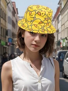 2 piezas/set Estilo casual y lindo para adolescentes, gorro cubo de pato amarillo y conjunto de gafas de sol de moda, adecuado para salidas diarias, vacaciones en la playa al aire libre, protección solar y sombra