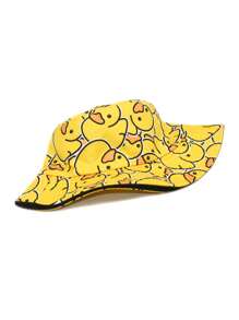 2 piezas/set Estilo casual y lindo para adolescentes, gorro cubo de pato amarillo y conjunto de gafas de sol de moda, adecuado para salidas diarias, vacaciones en la playa al aire libre, protección solar y sombra