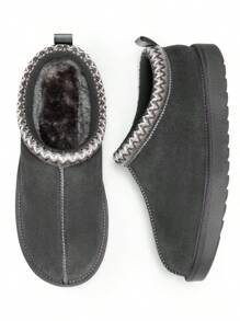 Fuzzy Cozy Women's Fashion Slippers - Genuine Suede Leather, Indoor Outdoor Fluffy Shoes For Winter Comfort, Cute And Warm With Memory Foam Suitable For Gift Chioce - 灰色 - 查看 11