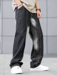 1pc Simple Dark Grey Men's Denim Baggy Jeans - Dark Grey - View 5