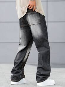 1pc Simple Dark Grey Men's Denim Baggy Jeans - Dark Grey - View 7