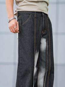 1pc Simple Dark Grey Men's Denim Baggy Jeans - Dark Grey - View 10