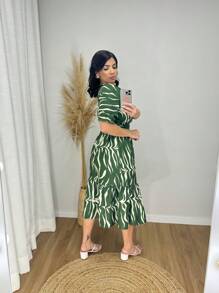 Women's Printed Midi Dress - Zebra Midi Dress With Elastic. - 綠色 - 查看 2