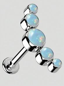1 pièce Boucle d'oreille de piercing de tragus, cartilage, hélix en acier inoxydable avec cinq zirconias et opale, bijou de piercing de lobe d'oreille et labret avec cristal