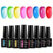 MEET ACROSS 8pcs Crystal Jelly Glass Gel Nail Polish Set 7Ml Summer Nails Translucent Candy Color Gel Polish Set, Semi Permanent Hybrid Varnishes Glass Sugar Series Jelly Gel Polish Soak Off UV LED Nail Glue With Box Gel Nail Kit Manicure Kit Nail Supplies Nail Art DIY Home Salon Gift For Women - 彩色 - 查看 3