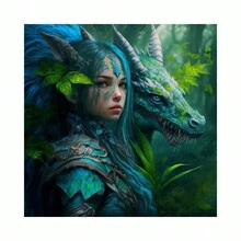 奇幻动物 5D 钻石画龙与女孩独角兽水钻满钻刺绣十字绣套件手工工艺品 DIY 马赛克家居墙面装饰 - 彩色 - 查看 13