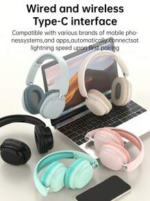 Foldable All-In-Ear Over-Ear Wireless Headphones With Microphone - Pink - View 9