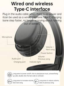 Foldable All-In-Ear Over-Ear Wireless Headphones With Microphone - Pink - View 10