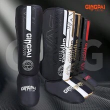 GINGPAI BOXING Muay Thai Shin Guards, Kickboxing Ankle Guards, Adolescent & Adult Martial Arts Leg Protective Gear, Thick Combat Foot & Leg Pads, Taekwondo Shin Guards