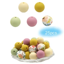 25pcs 15mm Silicone Solid Colorful Pattern Round Loose Beads For Jewelry Making DIY Special Key Bag Chain Pens Decors Bracelet Necklace Lanyards Beaded Craft Supplies