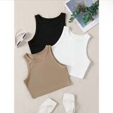Mesh Simple Casual Tank Top & Shirt CROPPED RIBANA PROMOTION - 白色 - 查看 5