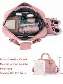 Bolso Mochila Maleta de Viaje Gym Grande Compartimento Zapatos co Aza - Rosa - Ver 7