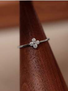 1 pieza Anillo de trébol de 4 hojas de plata esterlina S925 con baño de oro de 18k y circonita, anillo pequeño y delicado, diseño único de moda, de alta calidad, versátil, excelente regalo para festivales