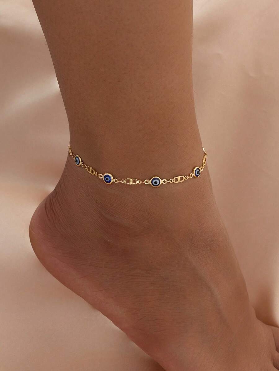 1pc Minimalist Style Gold Evil Eye Design Anklet For Women - Yellow Gold - View 1