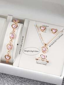 Set da 6 orologi da polso al quarzo da donna, stile romano classico con quadrante a tre lancette, più set di gioielli con strass a forma di cuore (scatola per orologio non inclusa)