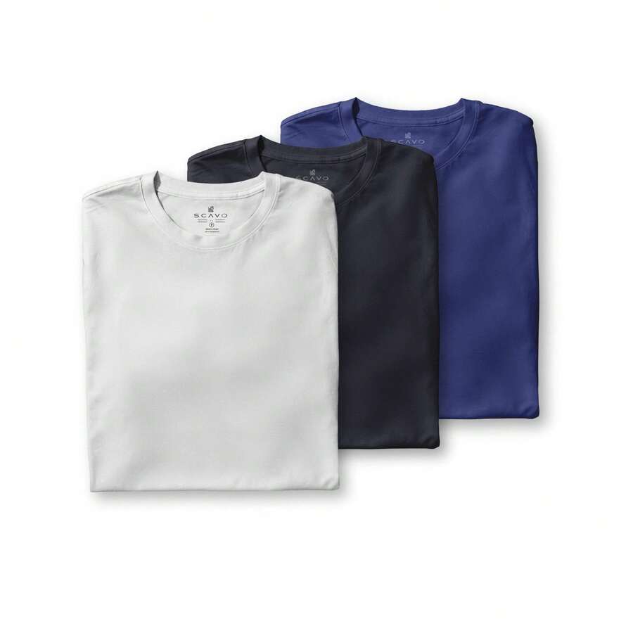 Kit With 3 Basic Men's Round Neck T-Shirts. Size:L;Color:White And Black And Navy - 彩色 - 查看 1