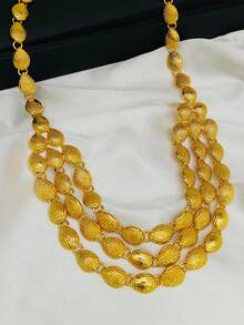 4 件套女士时尚首饰套装，包括项链、耳环、手链和戒指 - 适合欧洲、非洲、迪拜婚礼、派对、生日、节日和日常佩戴 - 金黃色 - 查看 4