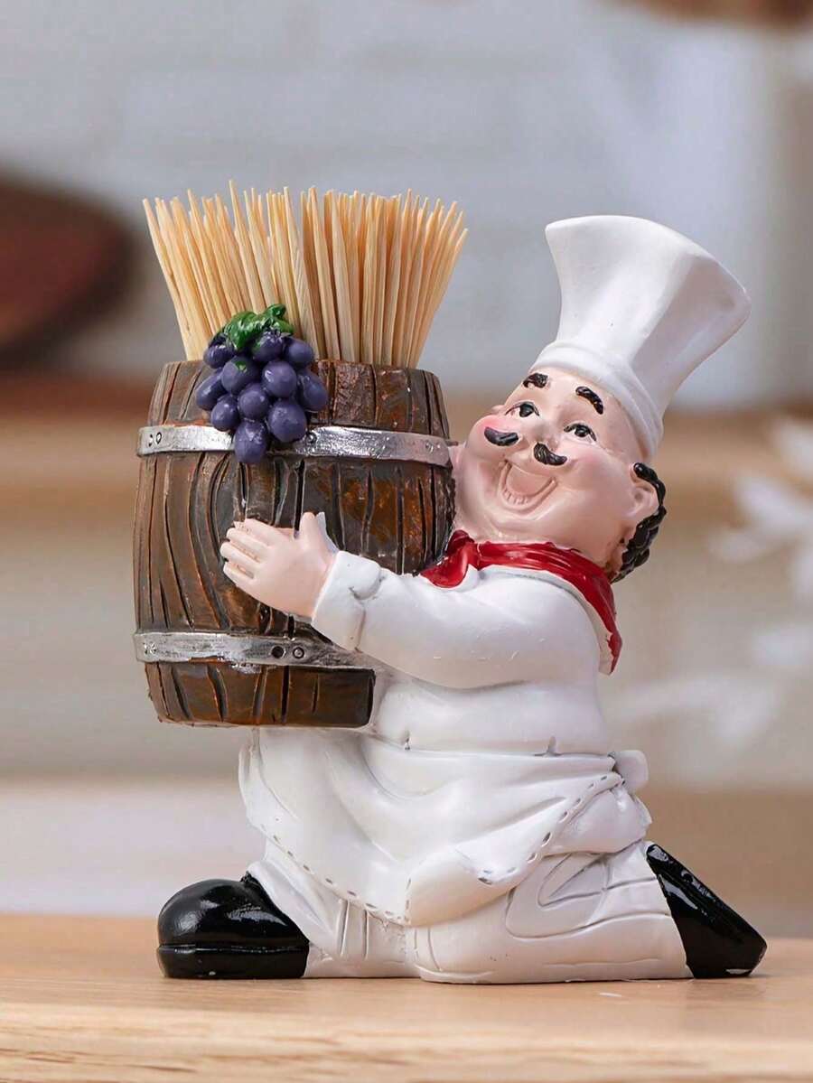 1 件厨师手提篮装饰物、牙签架、卡通雕像艺术工艺品，适用于厨房、家庭、客厅、办公室、咖啡厅装饰、房间桌面展示入口装饰 - B - 查看 1