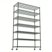 7 Tier Wire Shelving Unit, 2450 LBS NSF Height Adjustable Metal Garage Storage Shelves With Wheels, Heavy Duty Storage Wire Rack Metal Shelves - Green - 綠色 - 查看 5