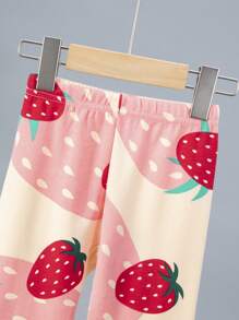 4pcs Young Girls Strawberry Fruit Print Long Sleeve Pajama Set, Cartoon Print Nightwear Set For Autumn And Winter