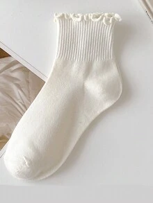 1双清新简约风冬季卷边吸汗防摩擦短筒袜 - 彩色 - 查看 6