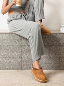 Fuzzy Cozy Women's Fashion Slippers - Genuine Suede Leather, Indoor Outdoor Fluffy Shoes For Winter Comfort, Cute And Warm With Memory Foam Suitable For Gift Chioce - 紫紅色 - 查看 3