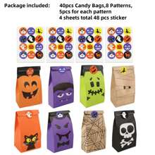 24/32/40/48pcs Halloween Candy Bags With Stickers - "Trick Or Treat" Themed Candy Bags, 8 Different Designs, Suitable For Party Favors, Candy Bags With Fun Sticker Sets, Great For Halloween Party Activities And Gifts - Multicolor - View 13