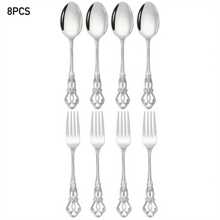 Juego de 8 piezas/16 piezas de cucharas y tenedores de postre de estilo vintage y real, cucharas de avena, cucharas de café, cucharas de yogur, tenedores de ensalada, tenedores de mesa de alta calidad de acero inoxidable, cubiertos elegantes para el hogar/cocina/restaurante/cafetería/fiesta, pulido espejo, apto para lavavajillas, regalo de Navidad - plata - Ver 11