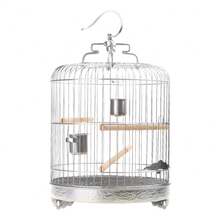 5 Inch Stainless Steel Bird Travel Cage With Stand And Food Bowls For Parrots - Silver - View 9
