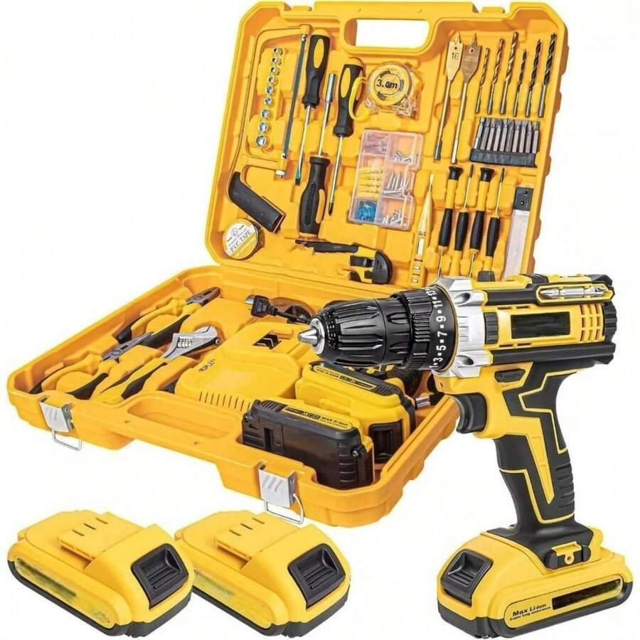 Screwdriver And Drill 2 Batteries 24v Cordless Bivolt 48 Pcs Complete 710w Carrying Case - Màu vàng - Xem 1