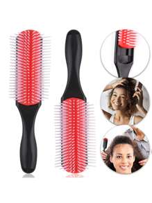卷发梳 2 件 9 片尼龙造型刷卷发顺发刷，黑色头发顺发剂，非洲纹理 3a 至 4c 波浪，湿/干/长厚卷发树脂不会损坏头发头皮卷发梳，用于造型短发、中发和长发，蓬松发型卷发器空气卷发梳卷发刷卷发化妆刷滚筒工具可调节空气卷发梳发刷，返校、旅行度假必需品、女士发饰 - 彩色 - 查看 8