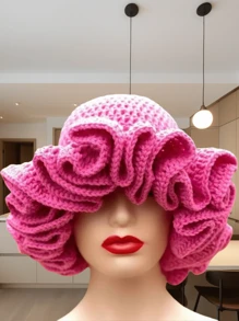 1 pieza Sombrero tipo cubo de punto hueco de poliéster de unicolor, de estilo casual bohemio, lindo y elegante, de estilo retro, para otoño e invierno