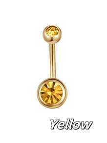1pc Fashionable Stainless Steel Cubic Zirconia Golden Belly Button Ring, Suitable Navel Belly Ring Navel Jewelry Navel Piercing Bar Belly Rings Navel Nail Navel Rings Belly Piercing Jewelry For Women And Girls Daily Wear